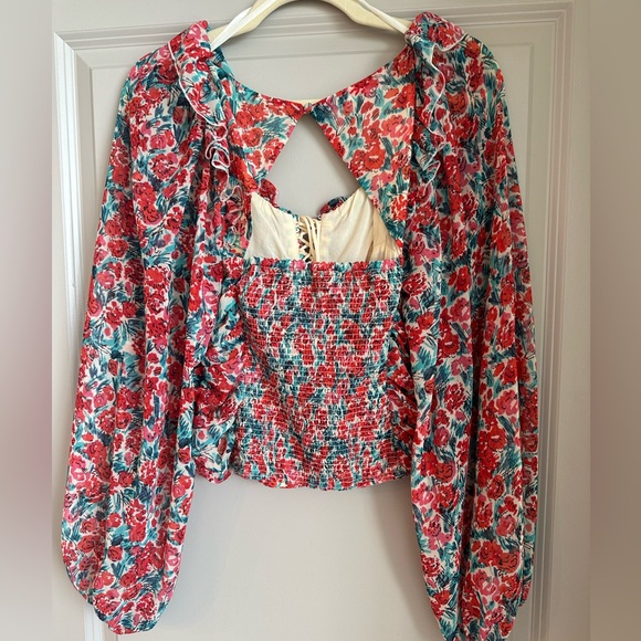 Free People Floral Ruched Top with Wide Sleeves - Picture 4 of 6